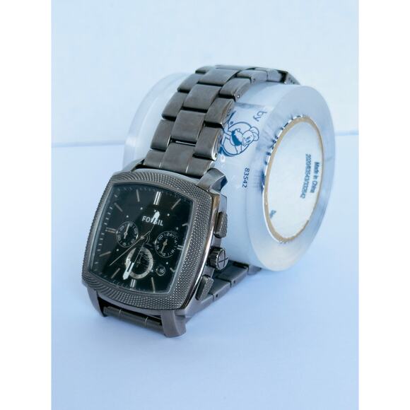 FOSSIL MACHINE Analog Square 44mm Face Smoke SS Quartz Metal Band Mens Watch - Picture 3 of 14